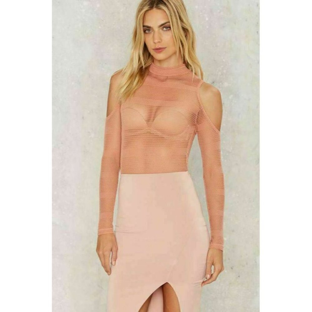 A. Peach Womens Dusty Pink Mesh Bodysuit S